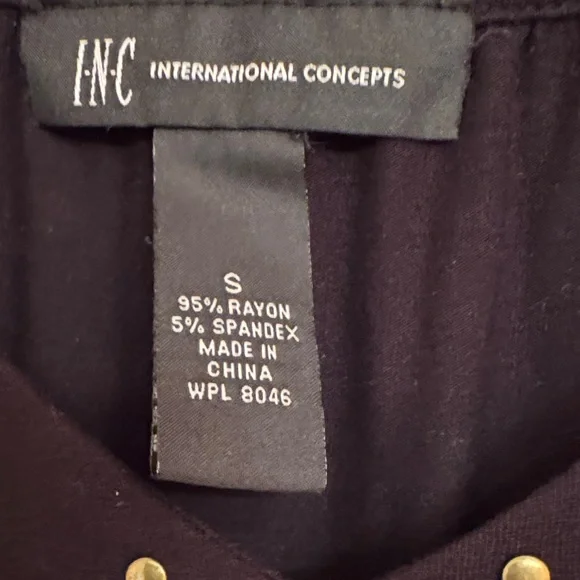 INC brand Black Short Sleeve Top with Gold Eyelet V-Neckline. Size Small - Picture 2 of 12